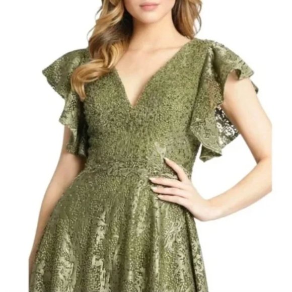 Mac Duggal 20310 Embroidered Beaded Flutter Sleeve Gown - Picture 3 of 10